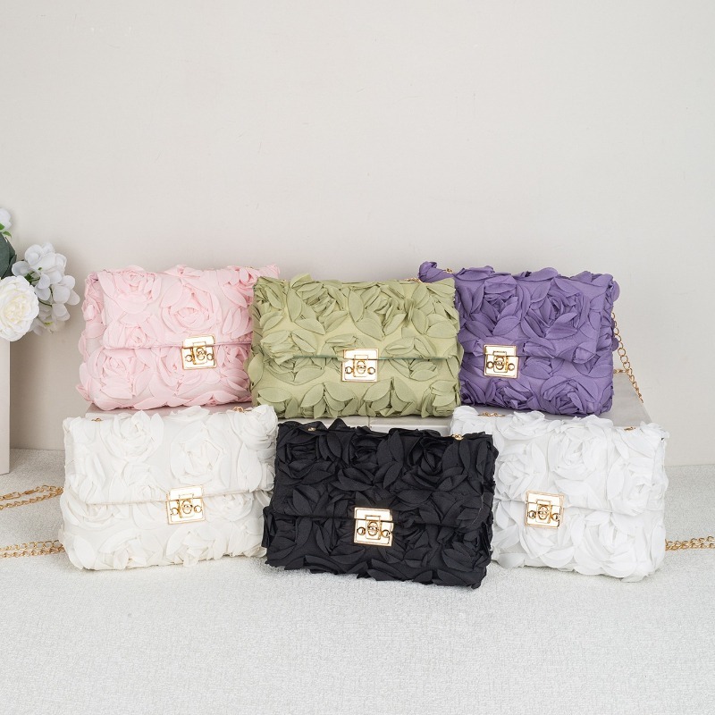 Wallet Chain Bag - 3D Rose Floral Satin Evening Bag