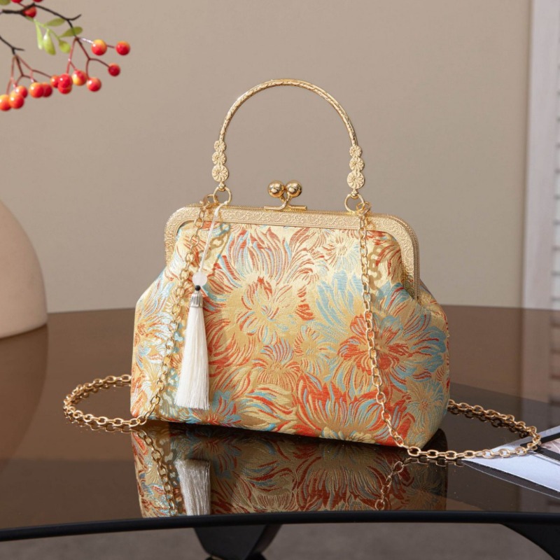 Wallet Chain Bag - Vintage Flower Handbag Retro Chain Crossbody