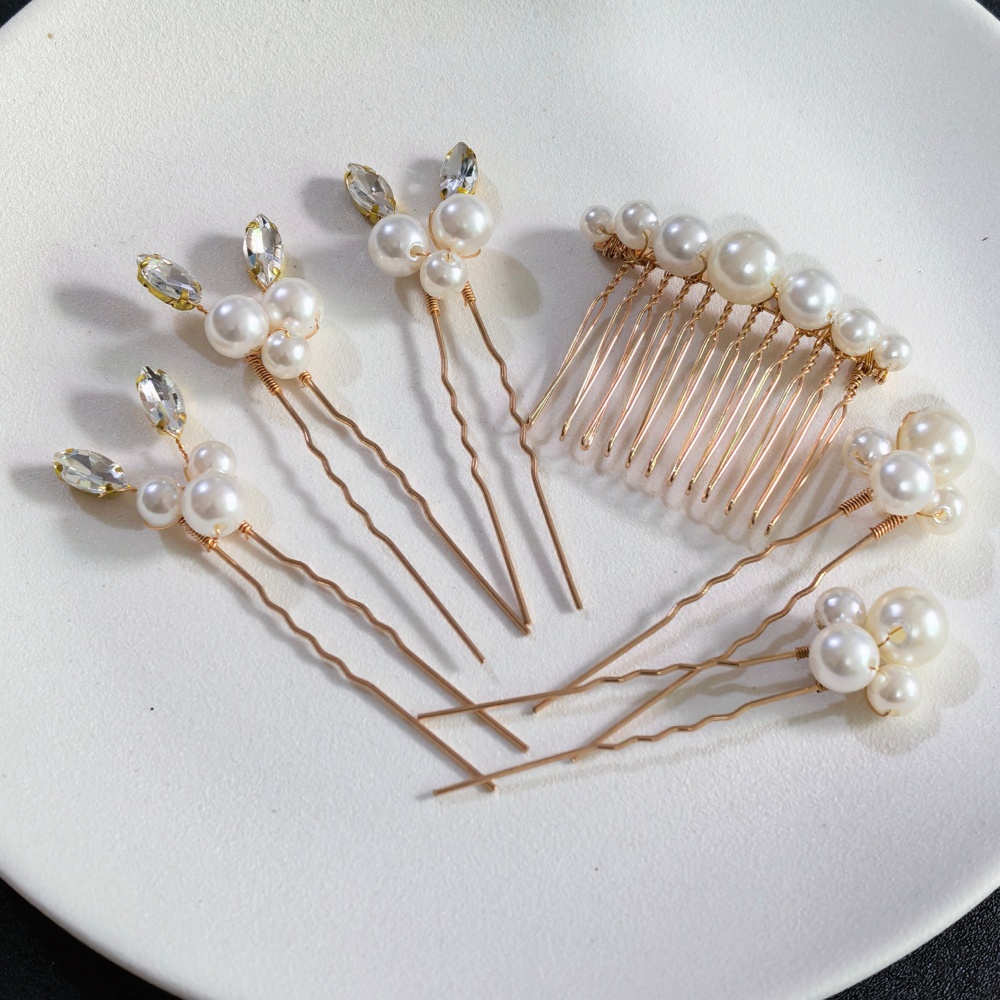 Women Knight Accessories - Pearl Crystal Hair Pins Comb Set